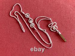 Sterling Silver Green Tourmaline Crystal with S. S. 1.4mm Rolo Chain Artisan Made