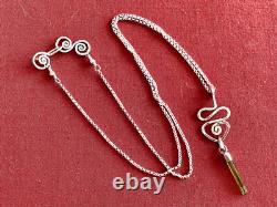 Sterling Silver Green Tourmaline Crystal with S. S. 1.4mm Rolo Chain Artisan Made