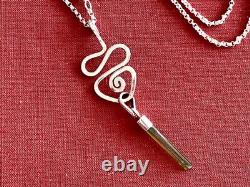 Sterling Silver Green Tourmaline Crystal with S. S. 1.4mm Rolo Chain Artisan Made