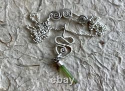 Sterling Silver Green Tourmaline Crystal with S. S. 1.4mm Rolo Chain Artisan Made