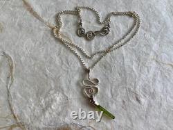Sterling Silver Green Tourmaline Crystal with S. S. 1.4mm Rolo Chain Artisan Made