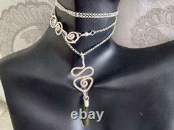 Sterling Silver Green Tourmaline Crystal with S. S. 1.4mm Rolo Chain Artisan Made