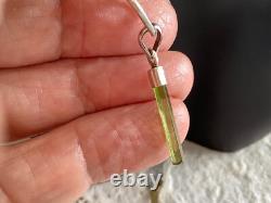 Sterling Silver Green Tourmaline Crystal with S. S. 1.4mm Rolo Chain Artisan Made
