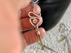 Sterling Silver Green Tourmaline Crystal with S. S. 1.4mm Rolo Chain Artisan Made