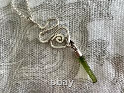 Sterling Silver Green Tourmaline Crystal with S. S. 1.4mm Rolo Chain Artisan Made