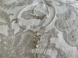 Sterling Silver Green Tourmaline Crystal with S. S. 1.4mm Rolo Chain Artisan Made
