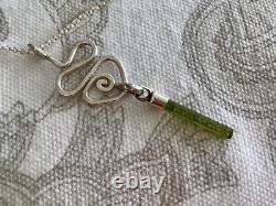 Sterling Silver Green Tourmaline Crystal with S. S. 1.4mm Rolo Chain Artisan Made