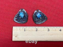 Sterling Silver H. Fred Skaggs Earrings Hand Made Clip On Vintage Blue Stone