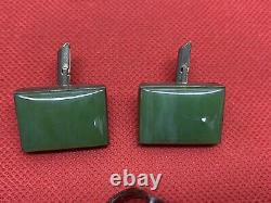 Sterling Silver H Fred Skaggs Jade Stone Ring & Cuff Links Mens Hand Made Rare