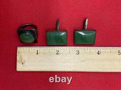 Sterling Silver H Fred Skaggs Jade Stone Ring & Cuff Links Mens Hand Made Rare