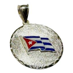 Sterling Silver Hand Enameled Cuban Flag Nickel Size Pendant (Made in USA)