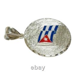 Sterling Silver Hand Enameled Cuban Flag Nickel Size Pendant (Made in USA)