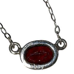 Sterling Silver Hand Made Artisan Bezel Set Faceted Red Garnet Oval Necklace