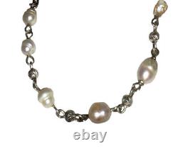 Sterling Silver Hand Made Artisan Cultured Pearl Diamond Cut Bead Bracelet