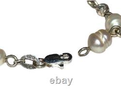 Sterling Silver Hand Made Artisan Cultured Pearl Diamond Cut Bead Bracelet