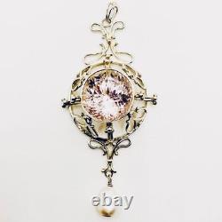 Sterling Silver Hand Made Kunzite Pearl & Ruby Pendant