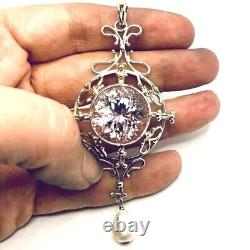 Sterling Silver Hand Made Kunzite Pearl & Ruby Pendant/ Lavalier
