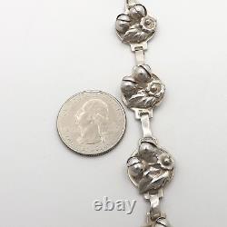 Sterling Silver Hand Made Peony Flowers Choker Chain Link Necklace