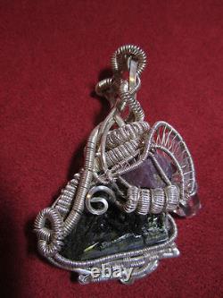 Sterling Silver Hand Made Spectacular Wire Wrap Tourmaline Quartz Ruby Pendant