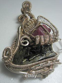 Sterling Silver Hand Made Spectacular Wire Wrap Tourmaline Quartz Ruby Pendant