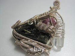 Sterling Silver Hand Made Spectacular Wire Wrap Tourmaline Quartz Ruby Pendant