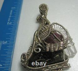 Sterling Silver Hand Made Spectacular Wire Wrap Tourmaline Quartz Ruby Pendant