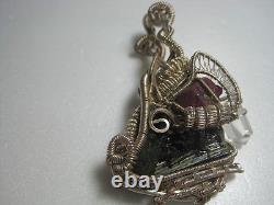 Sterling Silver Hand Made Spectacular Wire Wrap Tourmaline Quartz Ruby Pendant