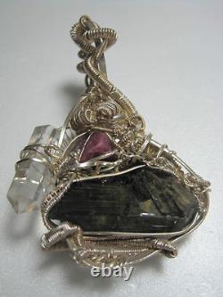 Sterling Silver Hand Made Spectacular Wire Wrap Tourmaline Quartz Ruby Pendant