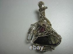 Sterling Silver Hand Made Spectacular Wire Wrap Tourmaline Quartz Ruby Pendant