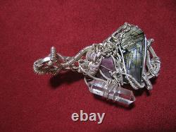 Sterling Silver Hand Made Spectacular Wire Wrap Tourmaline Quartz Ruby Pendant