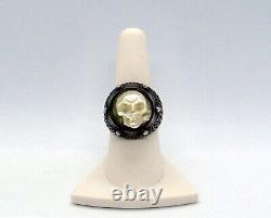 Sterling Silver Handmade Skull 3D Ring Mother Of Pearl I Bello Made In Italy