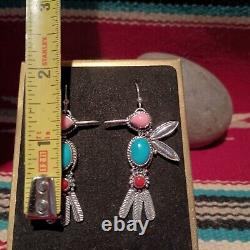 Sterling Silver Hummingbird Dangle Earrings Turquoise Pink Conch Shell Coral