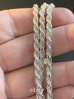 Sterling Silver ITALY Made 925 Rhodium Finish 4mm Heavy Solid Rope Necklace 24