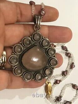 Sterling Silver Large Pendant Rose Agate Hand Made Necklace