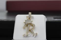 Sterling Silver Made 2Ct Simulated Diamond Custom R Crown Pendant Yellow Gold