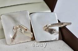 Sterling Silver Men's Hand Made Square Polished Gemstones Cufflinks