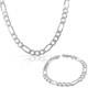 Sterling Silver Mens Figaro Link Chain Necklace Bracelet Set Made in Italy