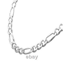 Sterling Silver Mens Figaro Link Chain Necklace Bracelet Set Made in Italy