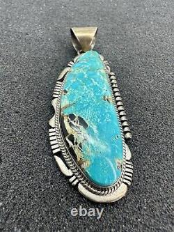 Sterling Silver Native Made J Nelson huge turquoise pendant heavy