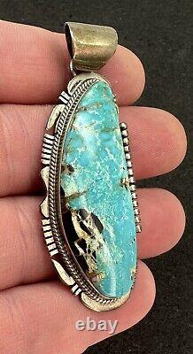 Sterling Silver Native Made J Nelson huge turquoise pendant heavy