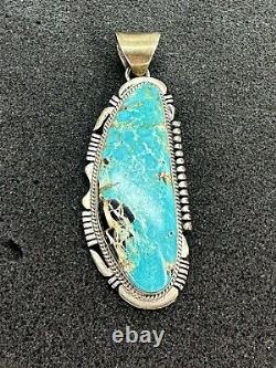 Sterling Silver Native Made J Nelson huge turquoise pendant heavy