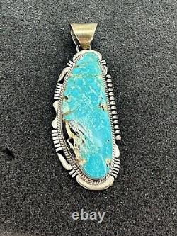 Sterling Silver Native Made J Nelson huge turquoise pendant heavy