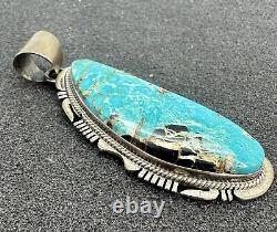 Sterling Silver Native Made J Nelson huge turquoise pendant heavy