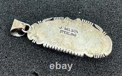 Sterling Silver Native Made J Nelson huge turquoise pendant heavy