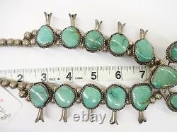 Sterling Silver Navajo Hand Made Bead Turquoise Squash Blossom Necklace 141g