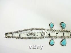 Sterling Silver Navajo Hand Made Bead Turquoise Squash Blossom Necklace 19.75