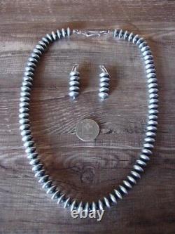 Sterling Silver Navajo Pearl Saucer Bead 22 Hand Made Necklace Set Signed To