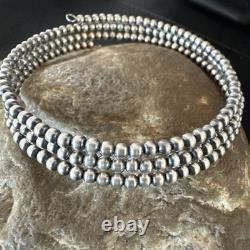 Sterling Silver Navajo Pearls 3mm Beads Stainless Steel Wire Wrap Bracelet 90313