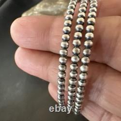 Sterling Silver Navajo Pearls 3mm Beads Stainless Steel Wire Wrap Bracelet 90313