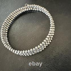 Sterling Silver Navajo Pearls 3mm Beads Stainless Steel Wire Wrap Bracelet 90313